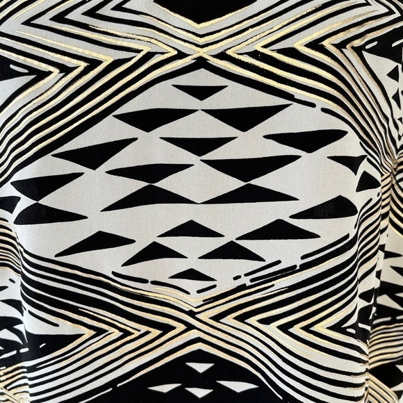 DONNA KARAN New York Silk Tunic Boatneck Metallic Geometric Design Day to Night - Picture 9 of 16